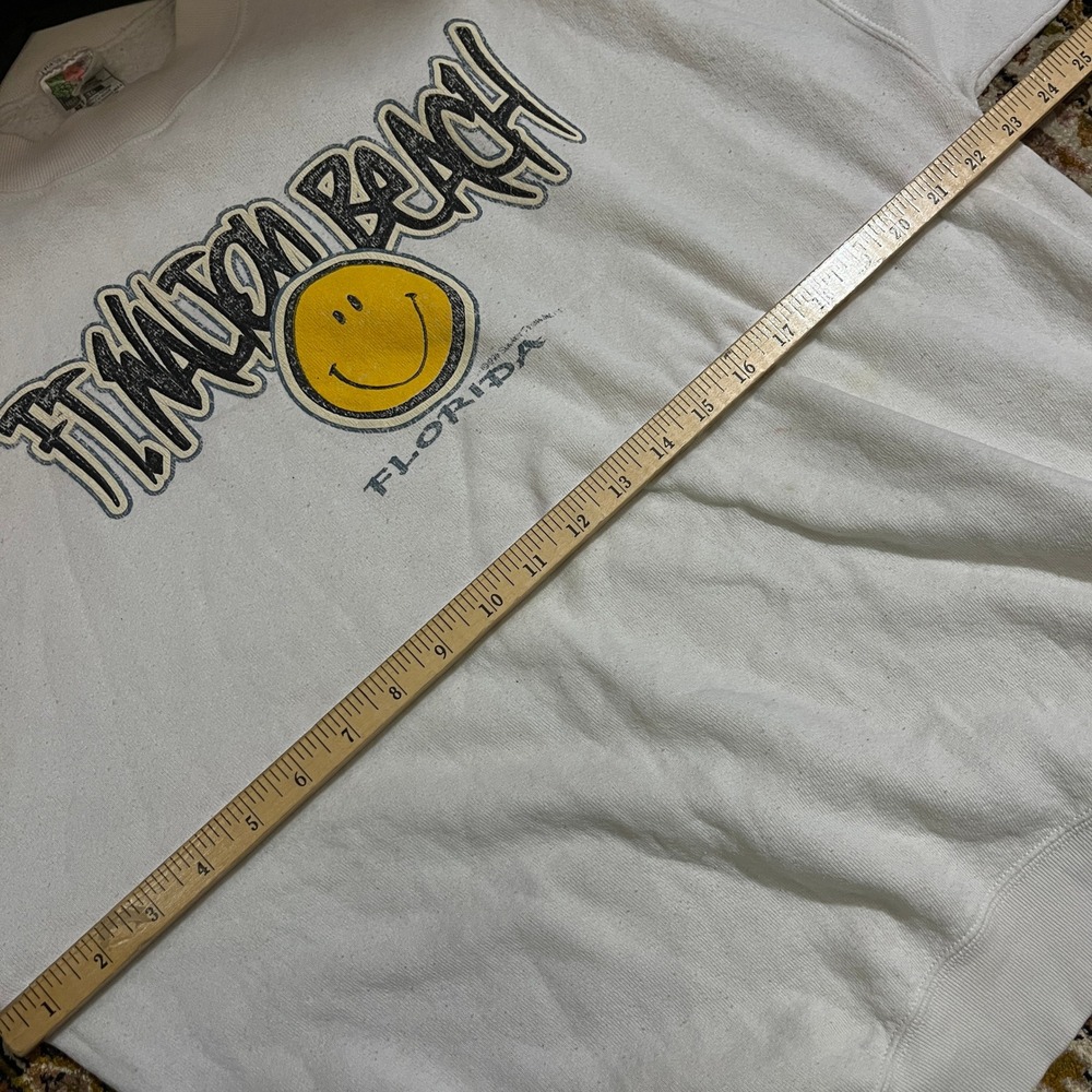Vintage Ft Walton Beach Florida Smiley Face Sweatshirt XL White 1990 - Picture 5 of 8